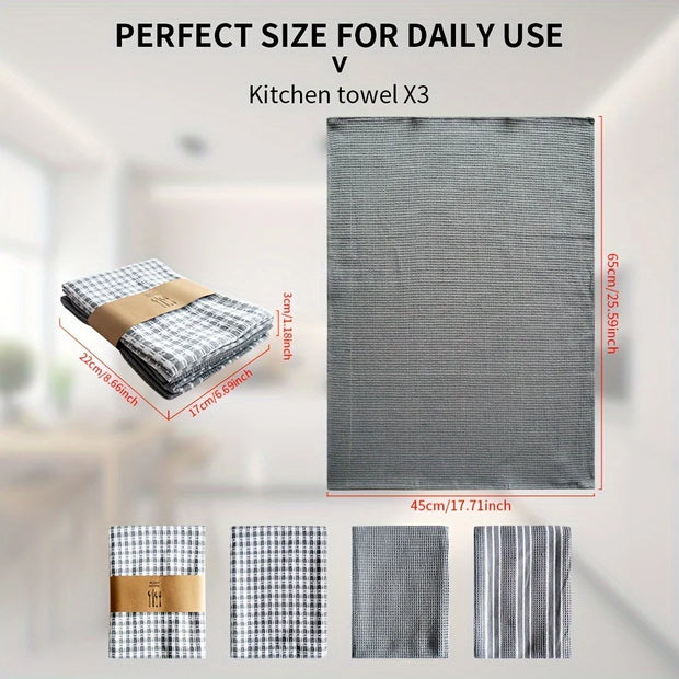 3PCS Solid Color Waffle Kitchen Towel Set