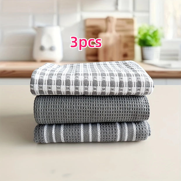 3PCS Solid Color Waffle Kitchen Towel Set